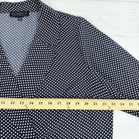 Eloquii Double Breasted Shift Dress Size 16 Navy Polka Dot Long Sleeves Preppy - Picture 12 of 15